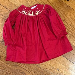 Lil Cactus nativity Christmas Red Smocked Kids dress long sleeve 6-12 months